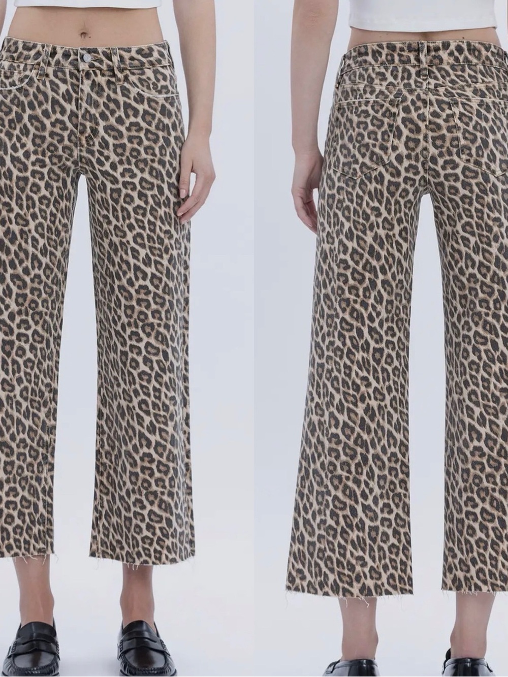 Vervet Leopard Print Wide Leg Jeans - Neutral Tones